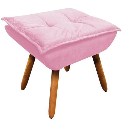 Puff Decorativo Charger Pés Palito Assento Espuma Suede Rosa G19 Gran Belo
