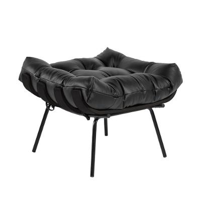 Puff Decorativo Costela G34 Assento Fibra Siliconada Couro Preto Gran Belo