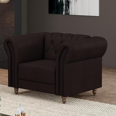 Poltrona Stanford Chesterfield para Sala de Estar Couro Marrom Gran Belo