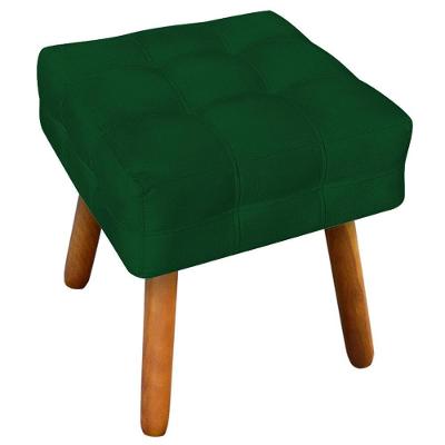 Puff Decorativo Karen Pés Palito Assento Espuma Revestimento Suede Verde Gran Belo