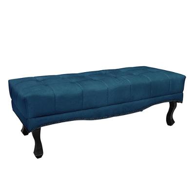 Recamier Loewe G63 Assento Espuma Veludo Deluxe Azul Marinho com Pés de Madeira Gran Belo