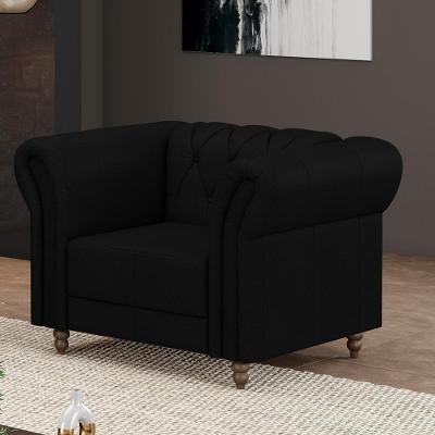 Poltrona Stanford Chesterfield Decorativa Couro Preto para Sala de Estar Gran Belo