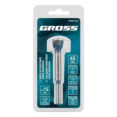Broca Forstner para Madeira 15mm Haste Cilíndrica Aço de Alta Velocidade Azul Gross