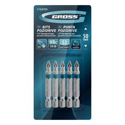 Bits Pz1x50mm Aço S2 para Parafusadeira Jogo 5 Peças Pozidrive Azul Gross