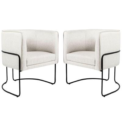 Kit 02 Poltronas Decorativas Nix Linho Creme G15 Sala de Estar Base Aço Preto Gran Belo