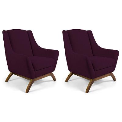 Kit 02 Poltronas Decorativas Naomi Veludo Roxo Grape G15 para Sala de Estar Gran Belo