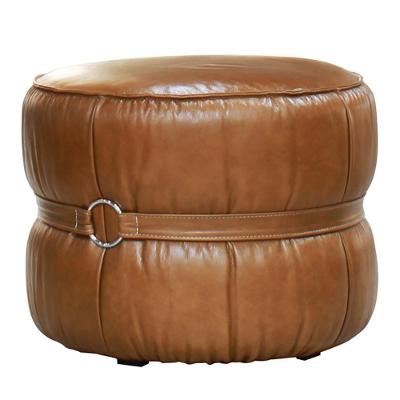 Puff Decorativo Rene Debrum Couro Marrom Claro G72 Assento Espuma Gran Belo