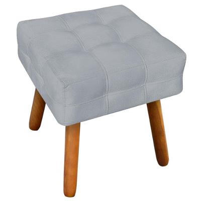 Puff Decorativo Karen Pés Palito Assento Espuma Suede Cinza Gran Belo