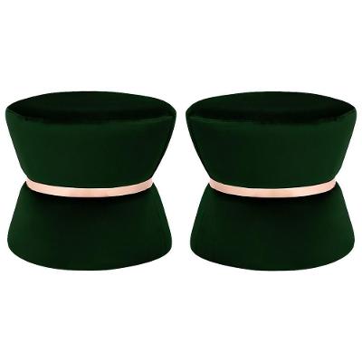 Kit 2 Puffs Dhaka Veludo Verde G15 Assento Espuma para Sala de Estar Gran Belo