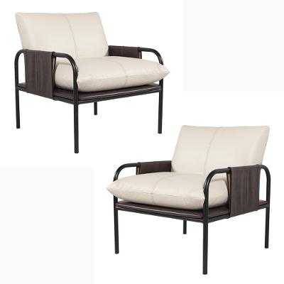Kit 2 Poltronas Decorativas Pablo G34 Sala de Estar Couro Offwhite-café Gran Belo