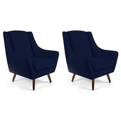 Kit 2 Poltronas Decorativas Naomi Veludo Azul Marinho com Pés de Madeira Gran Belo