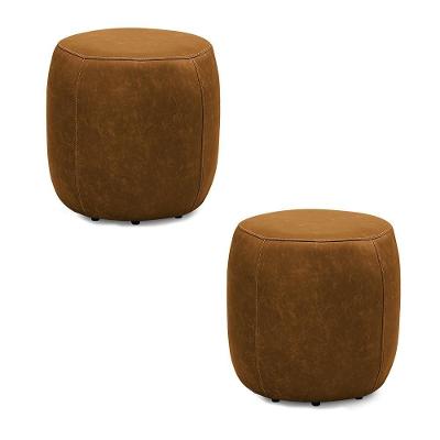 Kit 2 Puffs Decorativos Yuri G88 Assento em Espuma Couro Caramelo para Sala de Estar Gran Belo