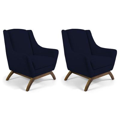 Kit 2 Poltronas Decorativas Naomi para Sala de Estar Veludo Azul Marinho G15 Gran Belo