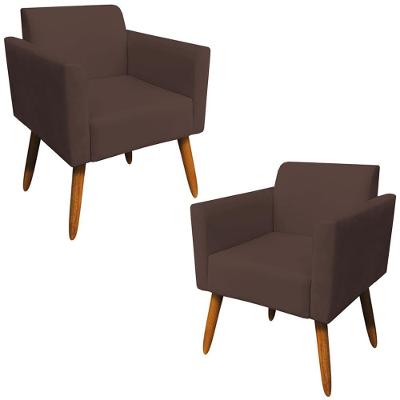 Kit 2 Poltronas Decorativas Isabella G19 Suede Marrom com Pés Palito Gran Belo