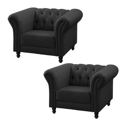 Kit 2 Poltronas Decorativa Maggiore G58 Couro Confortável Preto Gran Belo