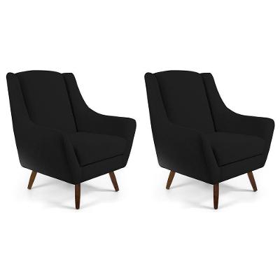Kit 2 Poltronas Decorativas Naomi em Veludo Preto com Pés de Madeira Gran Belo