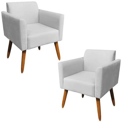 Kit 2 Poltronas Decorativas Isabella Suede Cinza G19 com Pés Palito Gran Belo