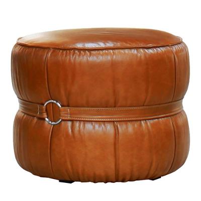 Puff Rene Debrum G72 Redondo Assento Espuma Couro Caramelo Gran Belo