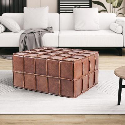 Puff Decorativo Mercury G34 Quadrado 80x80 em Couro Mel Gran Belo