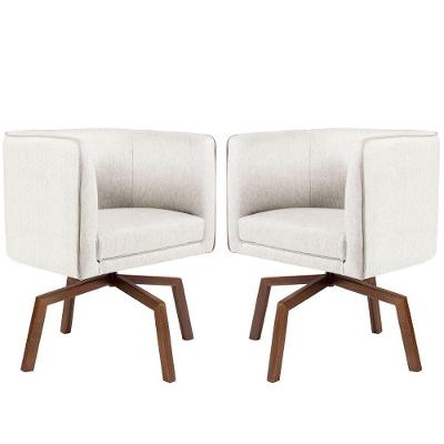 Kit 02 Poltronas Decorativas Ka Nix Giratória Linho Creme G15 para Sala de Estar Gran Belo