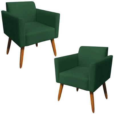 Kit 02 Poltronas Decorativas Isabella Suede Verde G19 com Pés Palito Gran Belo