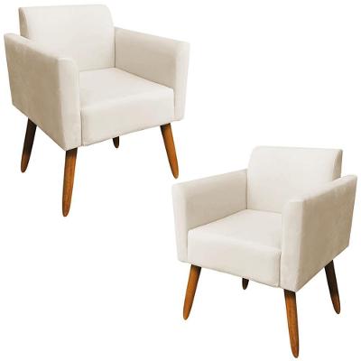Kit 02 Poltronas Decorativas Isabella G19 Suede Bege com Pés Palito Gran Belo
