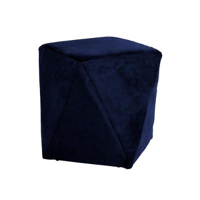 Puff Decorativo Blois Redondo Assento Espuma Veludo Azul Marinho Gran Belo