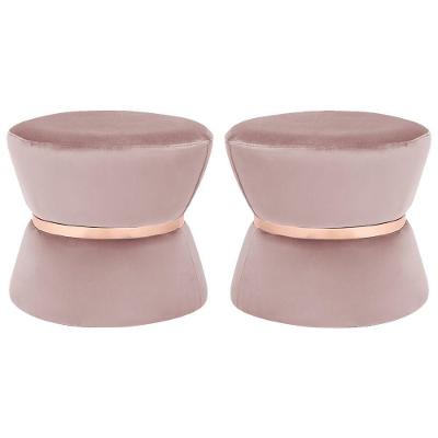 Kit 2 Puffs Dhaka Veludo Assento Espuma Rosê para Sala de Estar Gran Belo