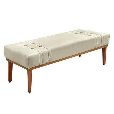 Recamier Decorativo Kors 90cm Veludo com Pés em Madeira Maciça Bege Gran Belo