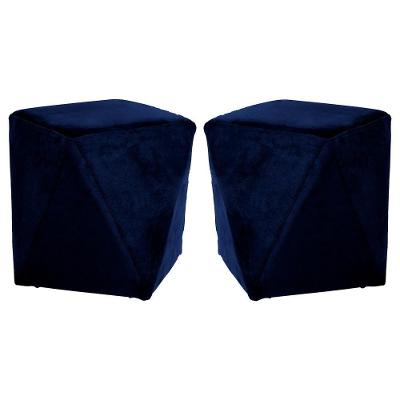 Kit 2 Puffs Decorativos Blois G15 Redondos Veludo Azul Marinho Gran Belo
