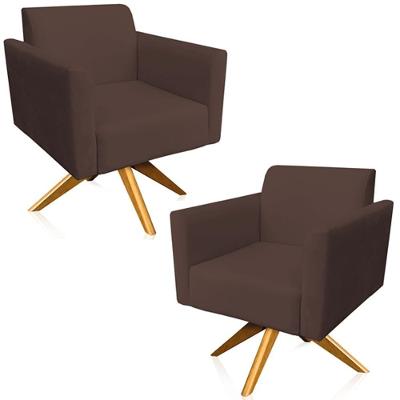 Kit 2 Poltronas Decorativas Isabella G19 Suede Marrom Base Giratória Gran Belo