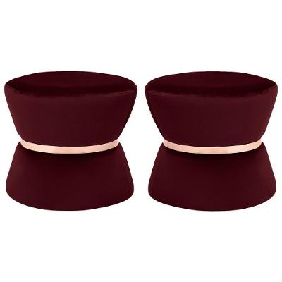 Kit 2 Puffs Dhaka Veludo Vinho G15 Assento em Espuma Estrutura MDF Gran Belo