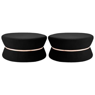 Kit 2 Puffs Dhaka Veludo Assento Espuma D-28 Preto 95cm para Sala Gran Belo