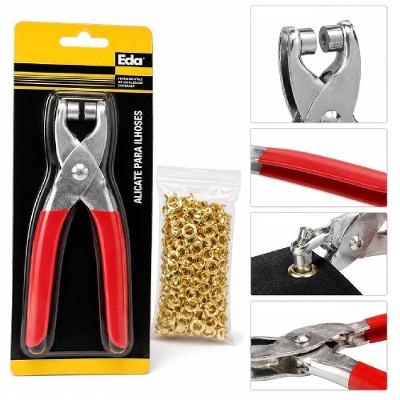 Alicate para Ilhoses Eda Furador Fixador Profissional com 100 Ilhos Vermelho Yeet