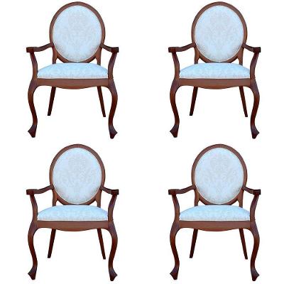 Kit 4 Poltronas Decorativas Adrie Sala de Estar Sarja Bege Imbuia Gran Belo