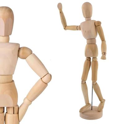 Boneco Manequim Articulado Yeet para Estudos Artísticos em Madeira 30cm com Base Removível