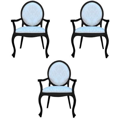 Kit 3 Poltronas Decorativas Adrie Sala de Estar Sarja Bege-preto Fosco Gran Belo