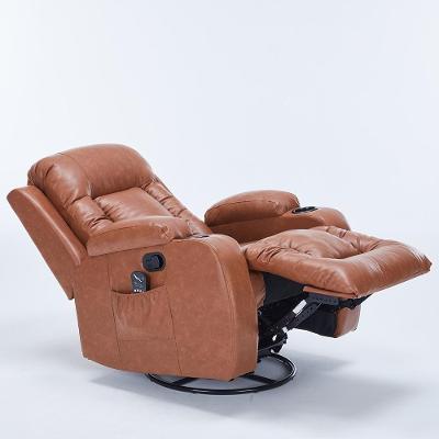 Poltrona Austin Reclinável com Massagem Aquecimento Pu Caramelo Giratória Gran Belo