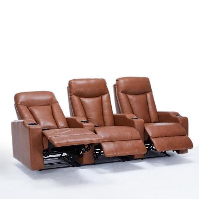 Poltrona 3 Lugares Califórnia G94 Reclinável Manual em Pu Caramelo para Sala de Cinema Gran Belo