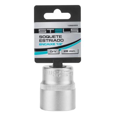 Soquete Estriado 1-2'' 28mm Cromo Vanádio Azul com Clips Stels