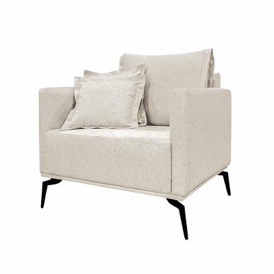 Poltrona Decorativa Stagno G63 em Linho Off White com Almofadas para Sala Gran Belo