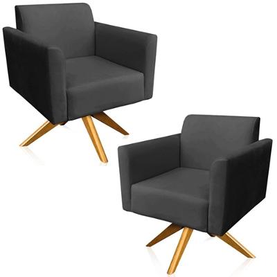 Kit 02 Poltronas Decorativas Isabella G19 Giratória em Madeira Suede Preto Gran Belo