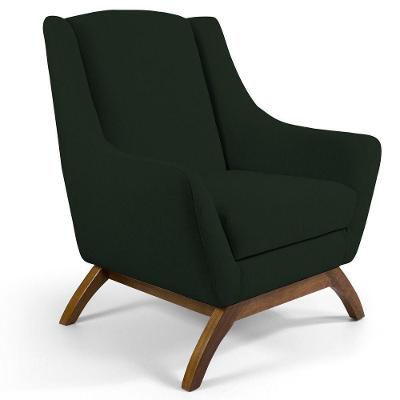 Poltrona Decorativa Naomi Sala de Estar Veludo Verde Musgo G15 com Base de Madeira Gran Belo
