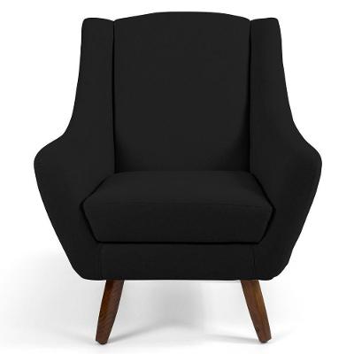 Poltrona Decorativa Naomi para Sala de Estar Veludo Preto G15 com Pés de Madeira Gran Belo