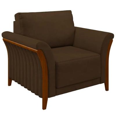 Poltrona Decorativa Market Veludo com Pés Palito em Madeira Marrom para Sala de Estar Gran Belo