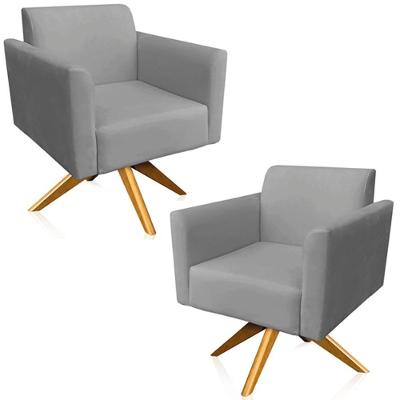 Kit 02 Poltronas Decorativas Isabella G19 Suede Grafite Base Giratória Gran Belo