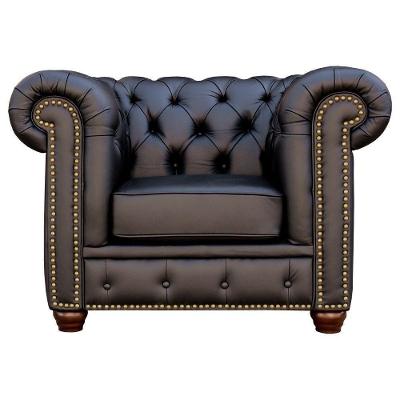 Poltrona Chesterfield G40 Sala de Estar Couro Assento Macio Preto Gran Belo