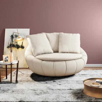 Poltrona Afrodite G45 Giratória em Linho com Almofadas para Sala de Estar Off White Gran Belo