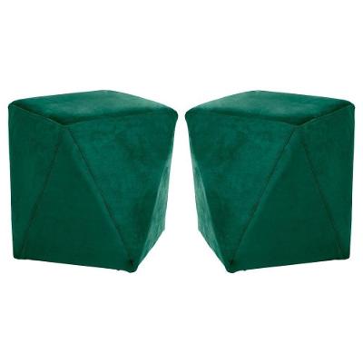 Kit 2 Puffs Decorativos Blois Assento Espuma Veludo Verde G15 Gran Belo