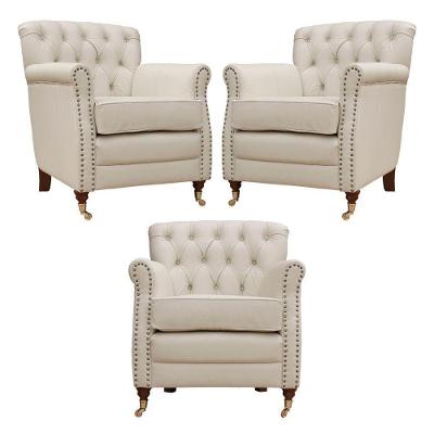 Kit 3 Poltronas Decorativas Níger Sala de Estar Couro Off White G58 com Espuma D-26 Gran Belo